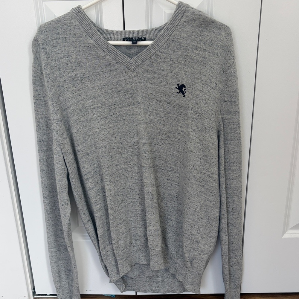 Express Men's Gray V-Neck Sweater